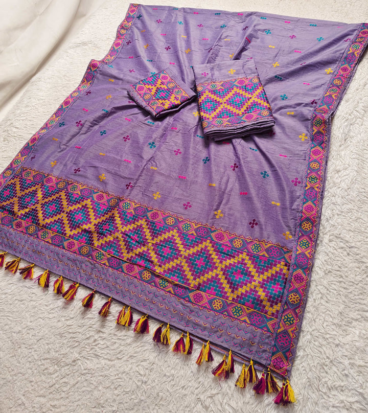 Ready-To-Wear Multi-Dhaga Work Super Cotton* Mekhela Sador