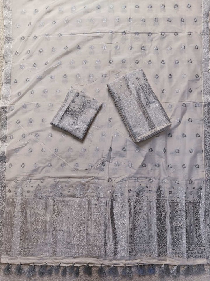 Ready-To-Wear Silver Silver Super Cotton* Mekhela Sador