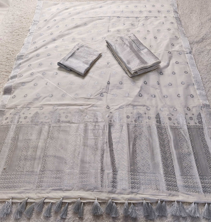 Ready-To-Wear Silver Silver Super Cotton* Mekhela Sador