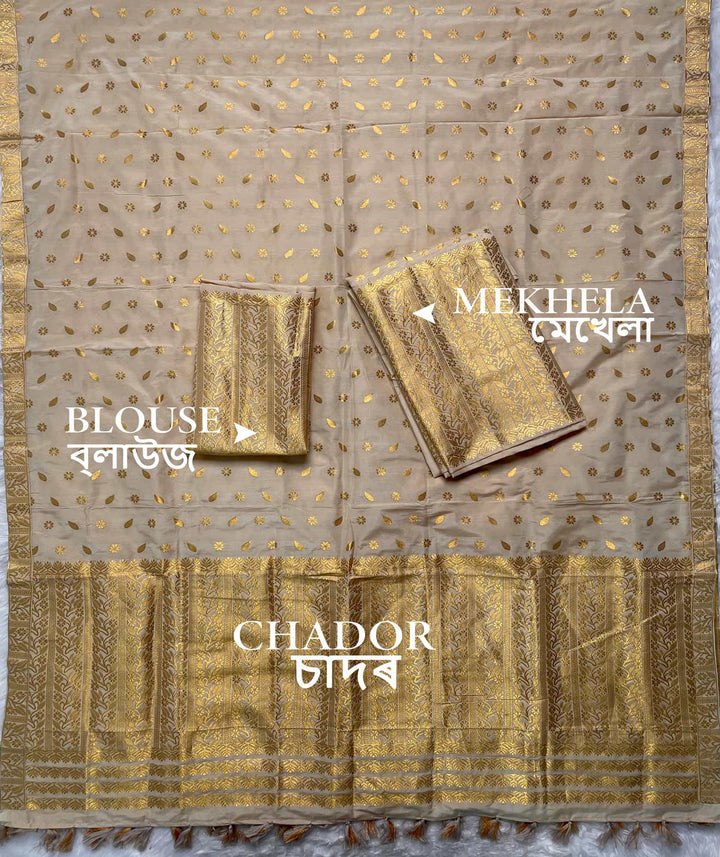 Ready-To-Wear Gold Guna Super Cotton* Mekhela Sador