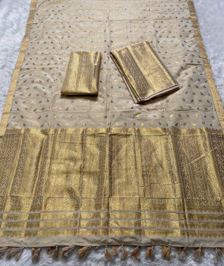 Ready-To-Wear Gold Guna Super Cotton* Mekhela Sador