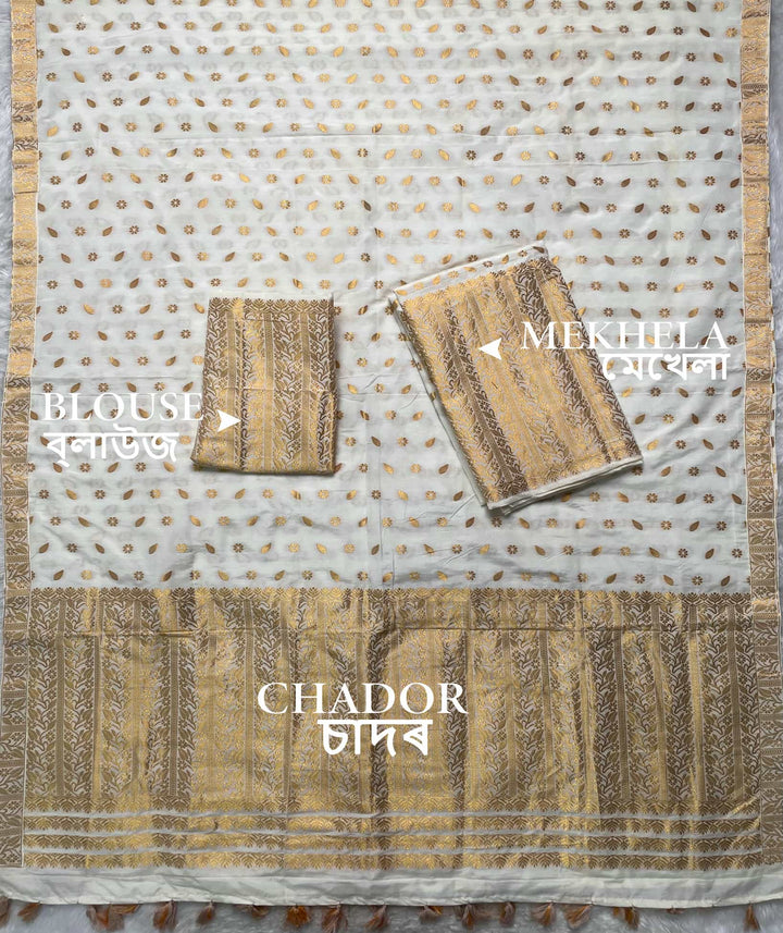 Ready-To-Wear Gold Guna Super Cotton* Mekhela Sador