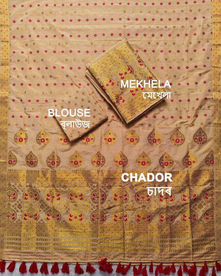 Ready-To-Wear Gold Jari Super Cotton* Mekhela Sador