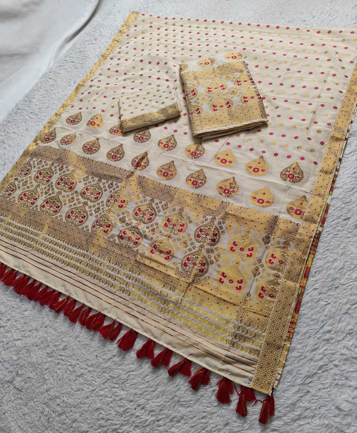 Ready-To-Wear Gold Jari Super Cotton* Mekhela Sador