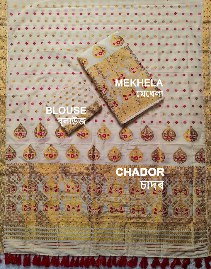 Ready-To-Wear Gold Jari Super Cotton* Mekhela Sador