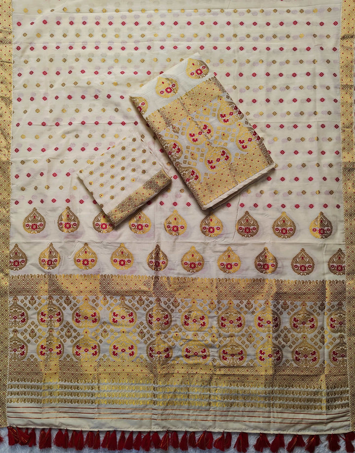 Ready-To-Wear Gold Jari Super Cotton* Mekhela Sador