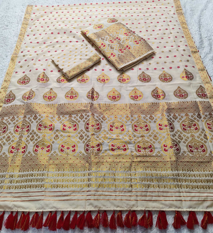 Ready-To-Wear Gold Jari Super Cotton* Mekhela Sador