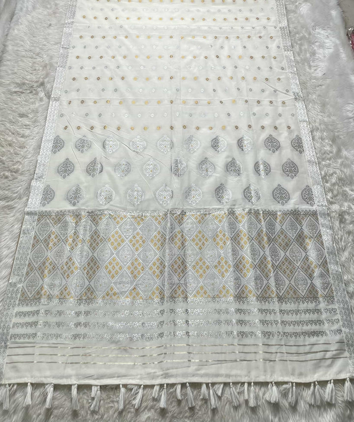 Ready-To-Wear Silver-Gold Guna Super Cotton* Mekhela Sador