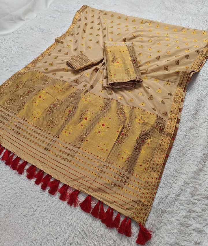 Ready-To-Wear Silver Gold Super Cotton* Mekhela Sador