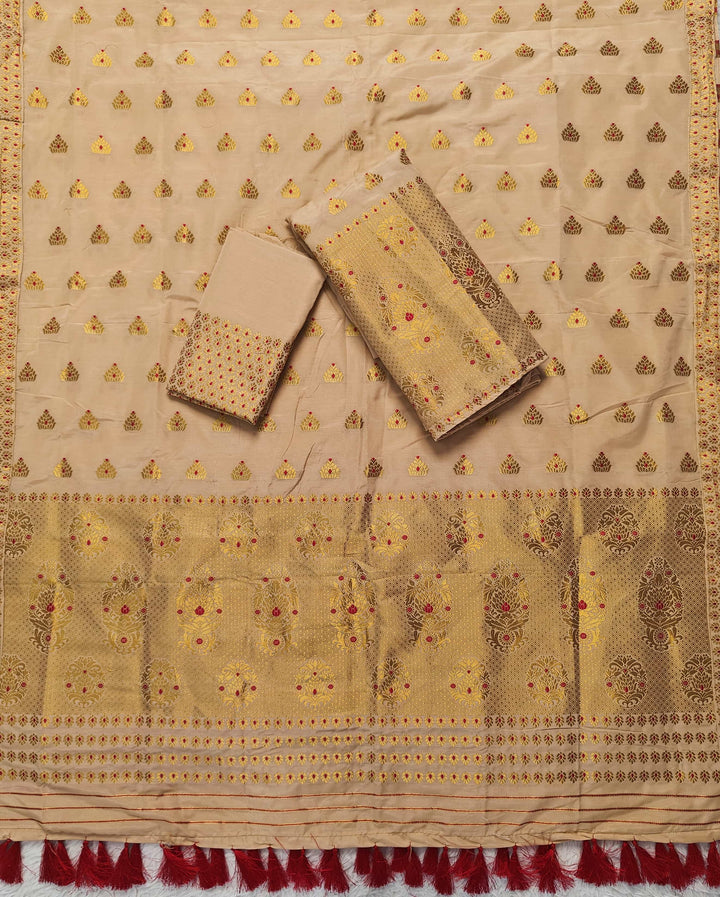 Ready-To-Wear Silver Gold Super Cotton* Mekhela Sador