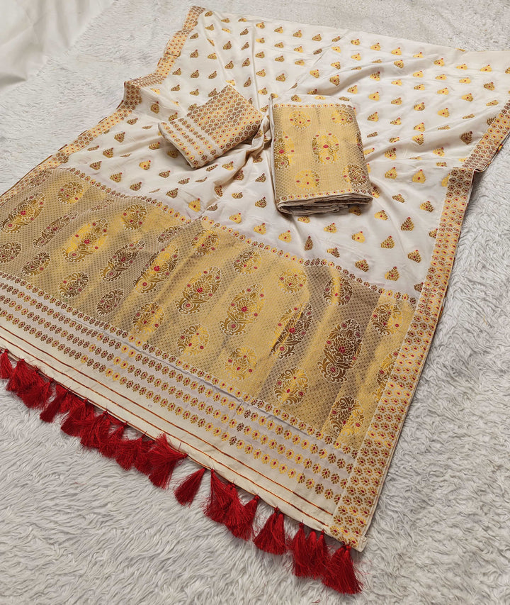 Ready-To-Wear Silver Gold Super Cotton* Mekhela Sador