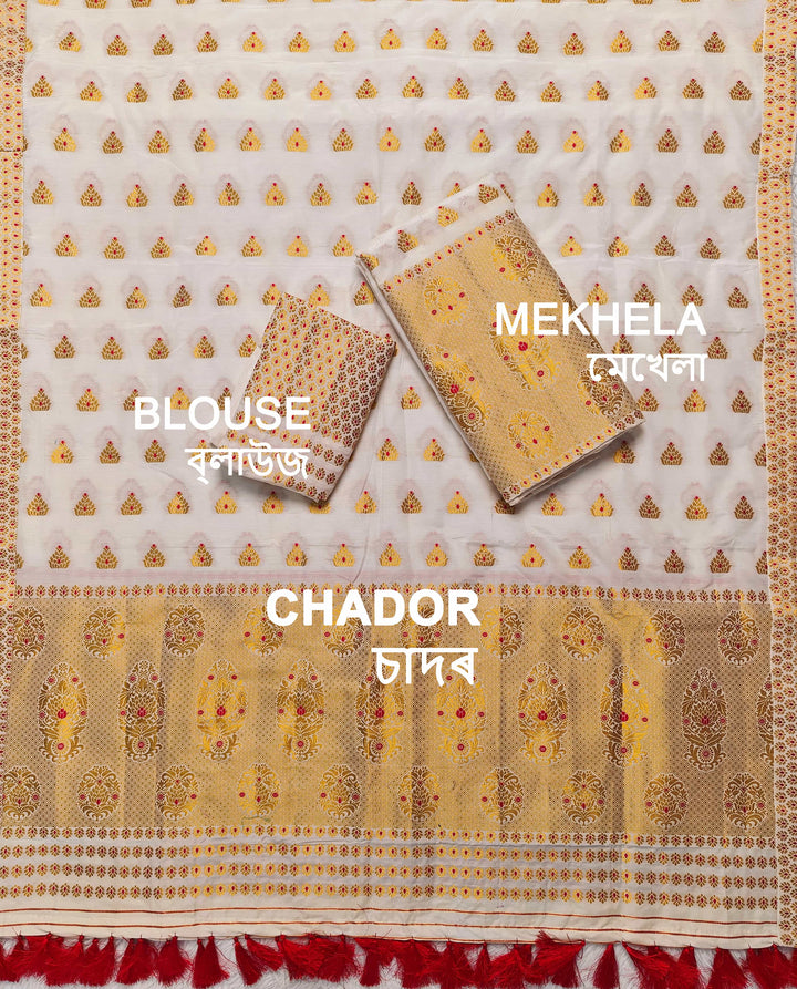 Ready-To-Wear Silver Gold Super Cotton* Mekhela Sador