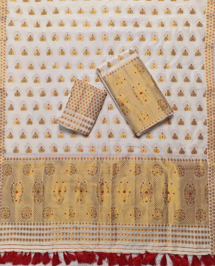Ready-To-Wear Silver Gold Super Cotton* Mekhela Sador