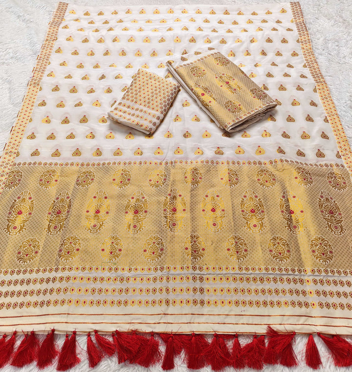 Ready-To-Wear Silver Gold Super Cotton* Mekhela Sador