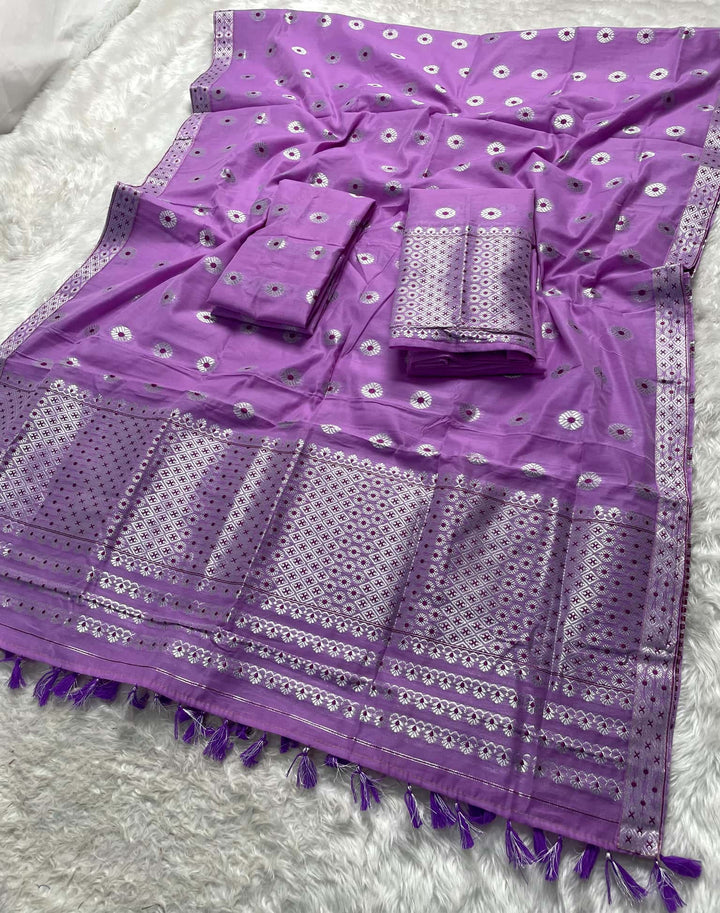 Ready-To-Wear Silver Jari & Dhaga AC Cotton* Mekhela Sador