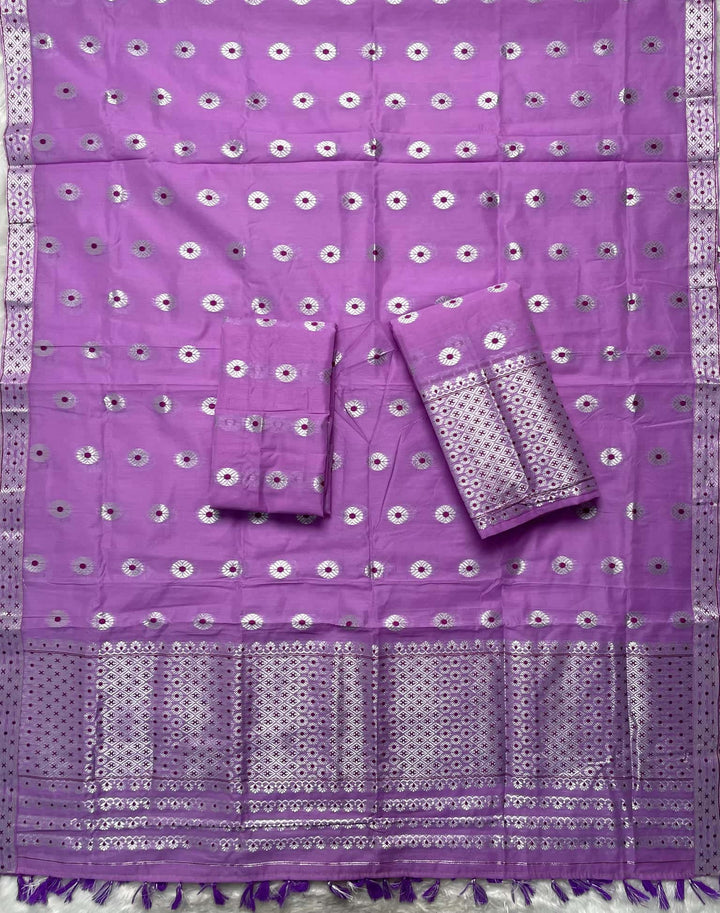 Ready-To-Wear Silver Jari & Dhaga AC Cotton* Mekhela Sador