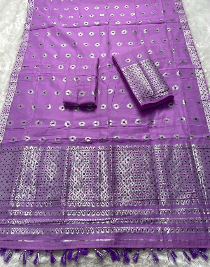 Ready-To-Wear Silver Jari & Dhaga AC Cotton* Mekhela Sador