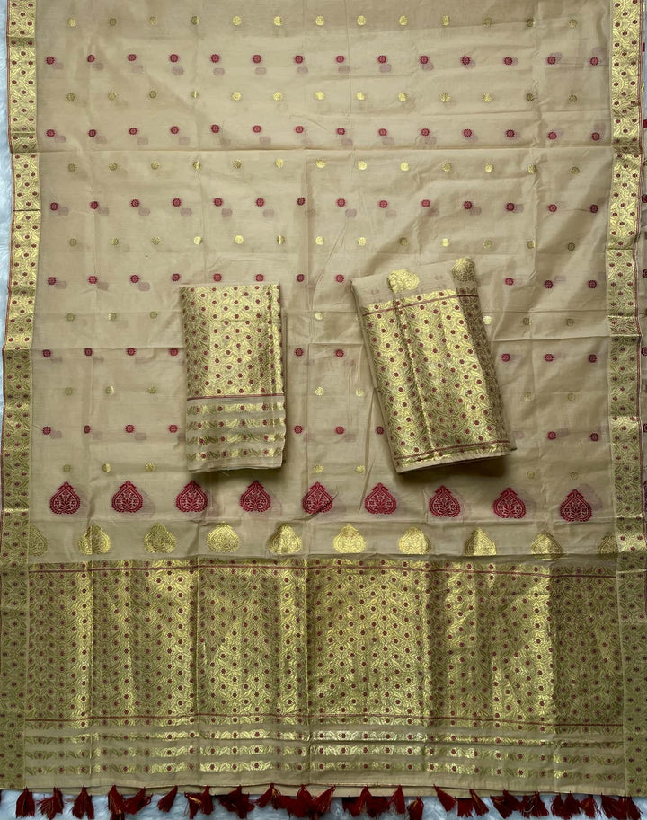 Ready-To-Wear Gold Jari & Dhaga AC Cotton* Mekhela Sador
