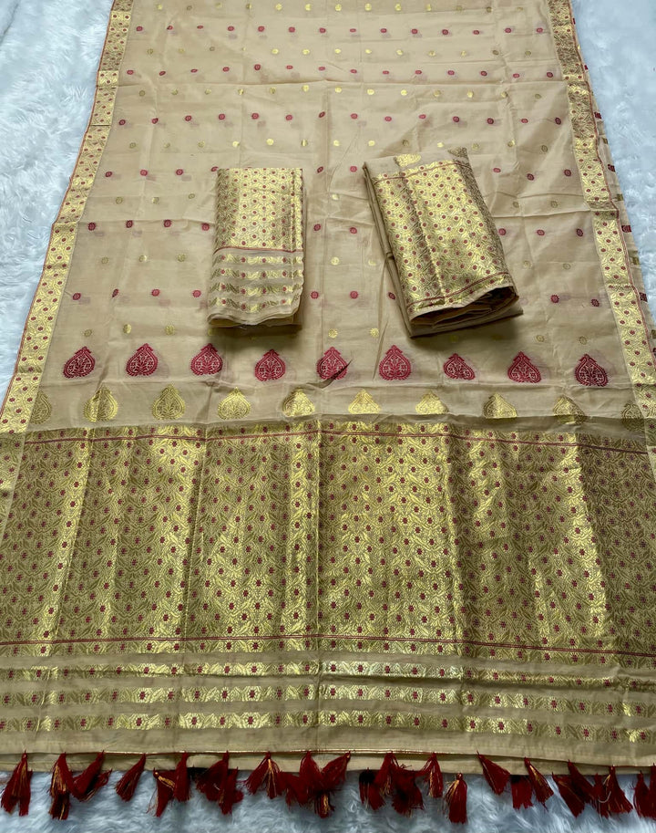 Ready-To-Wear Gold Jari & Dhaga AC Cotton* Mekhela Sador