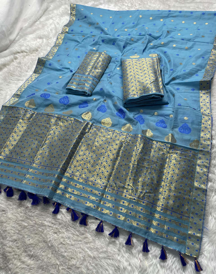 Ready-To-Wear Gold Jari & Dhaga AC Cotton* Mekhela Sador