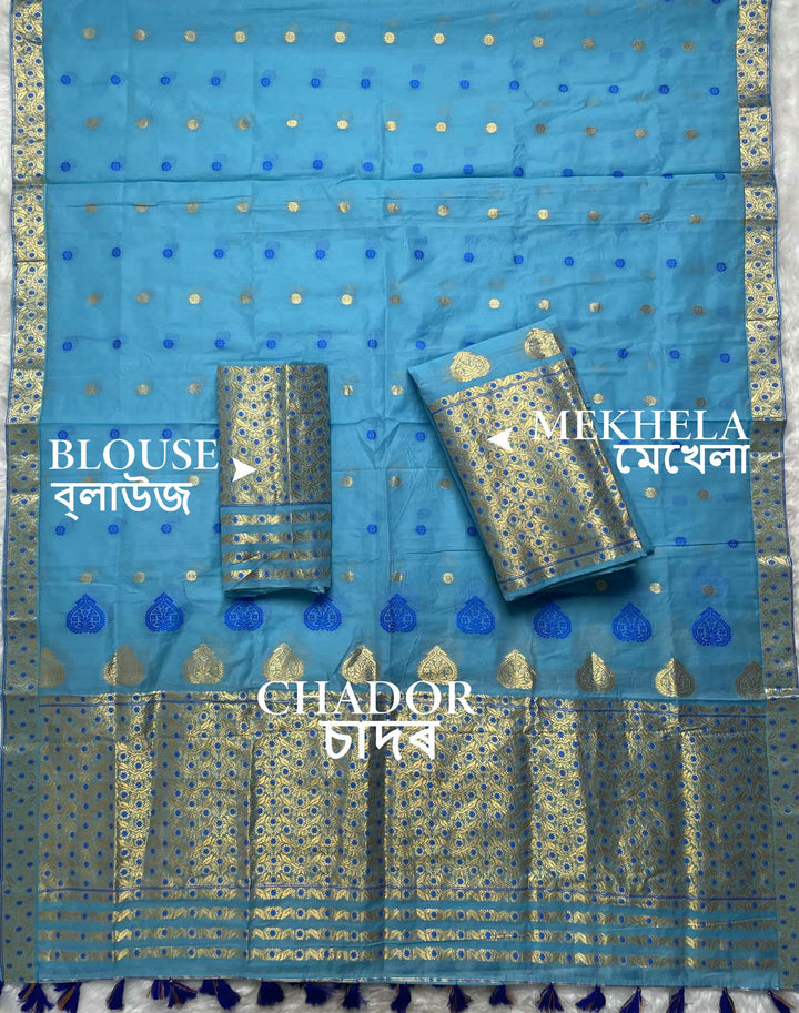 Ready-To-Wear Gold Jari & Dhaga AC Cotton* Mekhela Sador