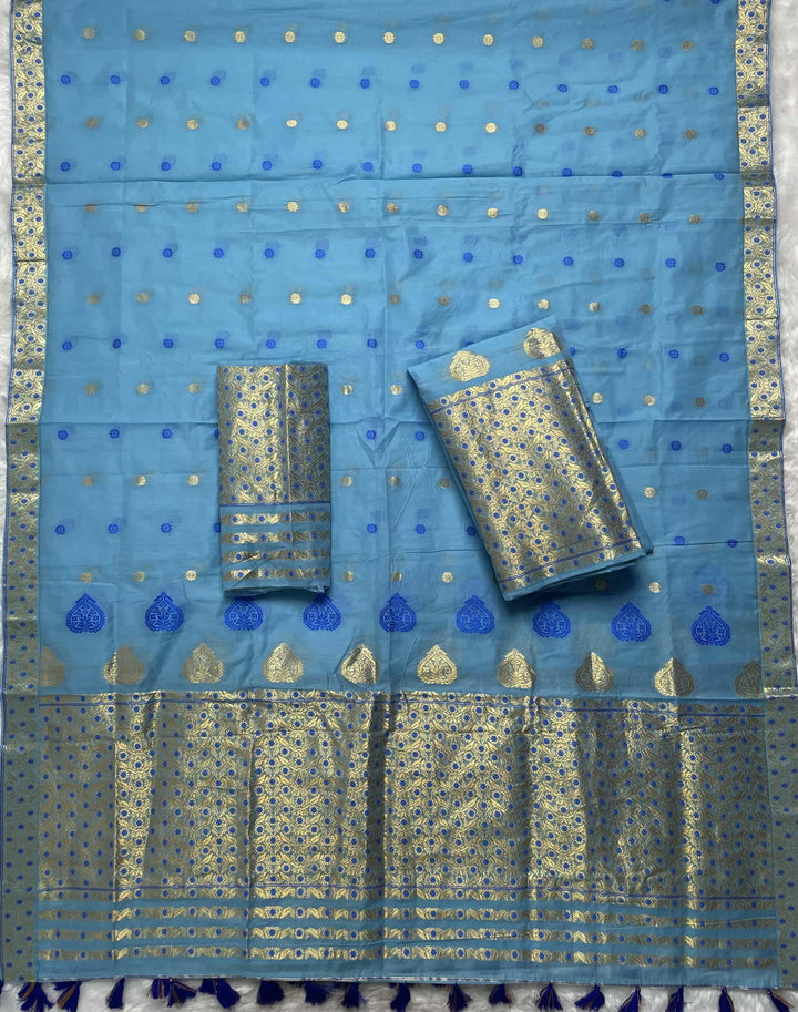 Ready-To-Wear Gold Jari & Dhaga AC Cotton* Mekhela Sador