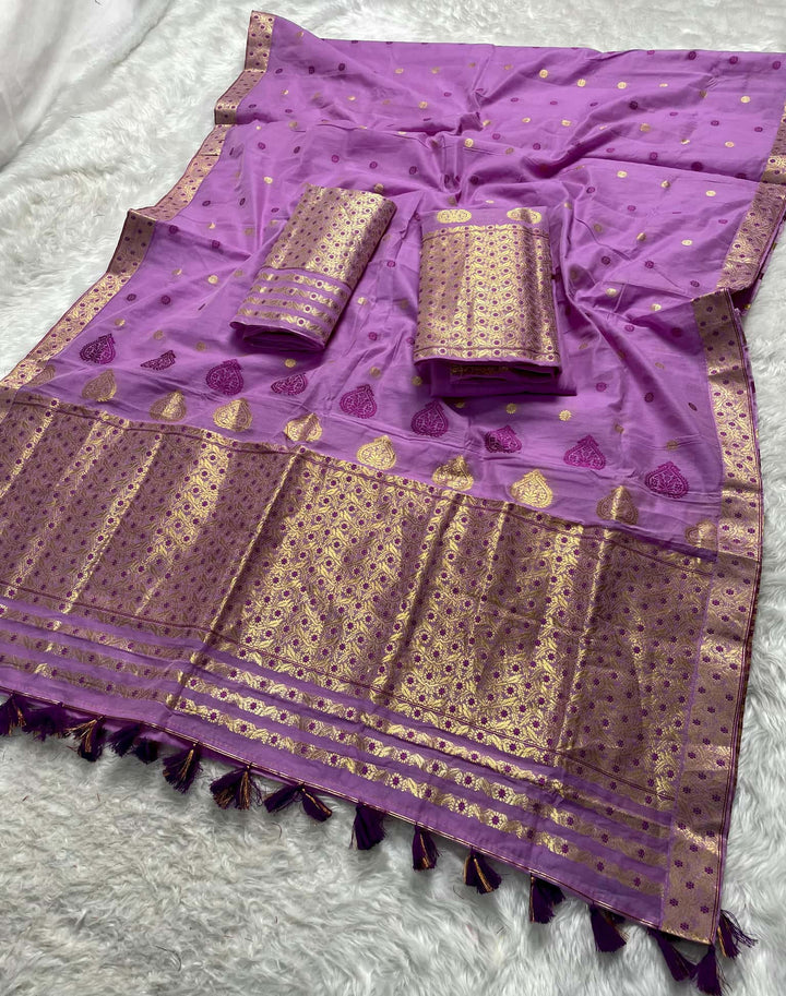 Ready-To-Wear Gold Jari & Dhaga AC Cotton* Mekhela Sador
