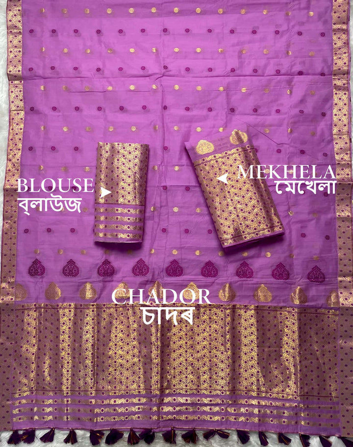 Ready-To-Wear Gold Jari & Dhaga AC Cotton* Mekhela Sador
