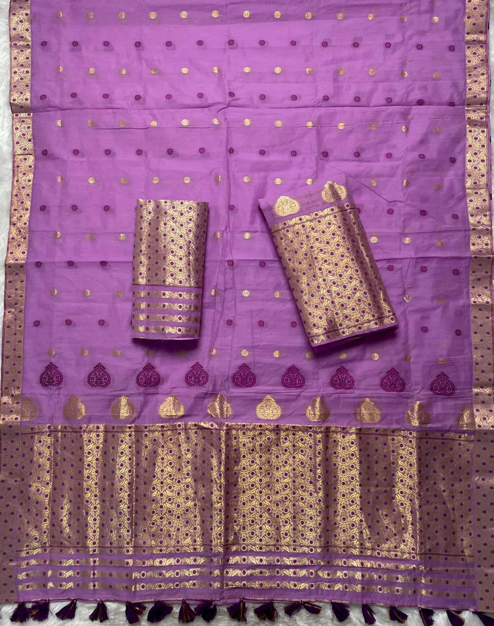 Ready-To-Wear Gold Jari & Dhaga AC Cotton* Mekhela Sador