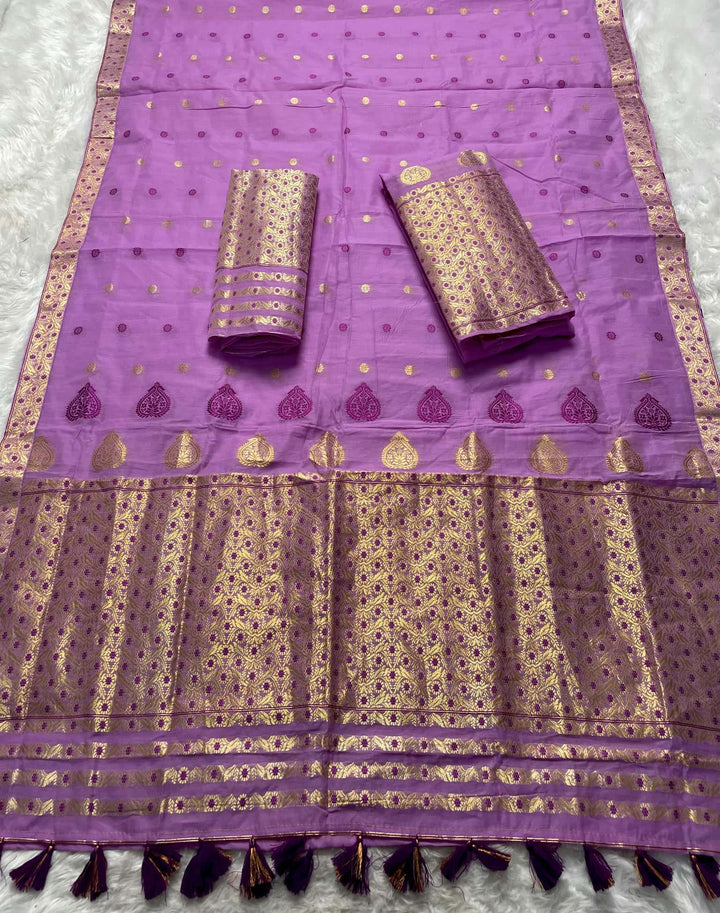 Ready-To-Wear Gold Jari & Dhaga AC Cotton* Mekhela Sador