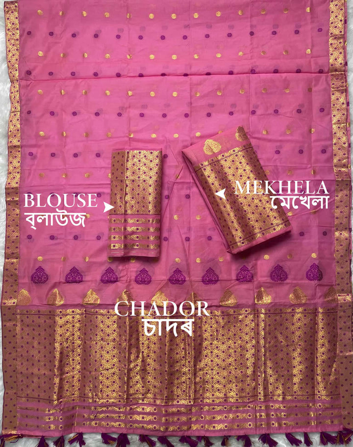 Ready-To-Wear Gold Jari & Dhaga AC Cotton* Mekhela Sador