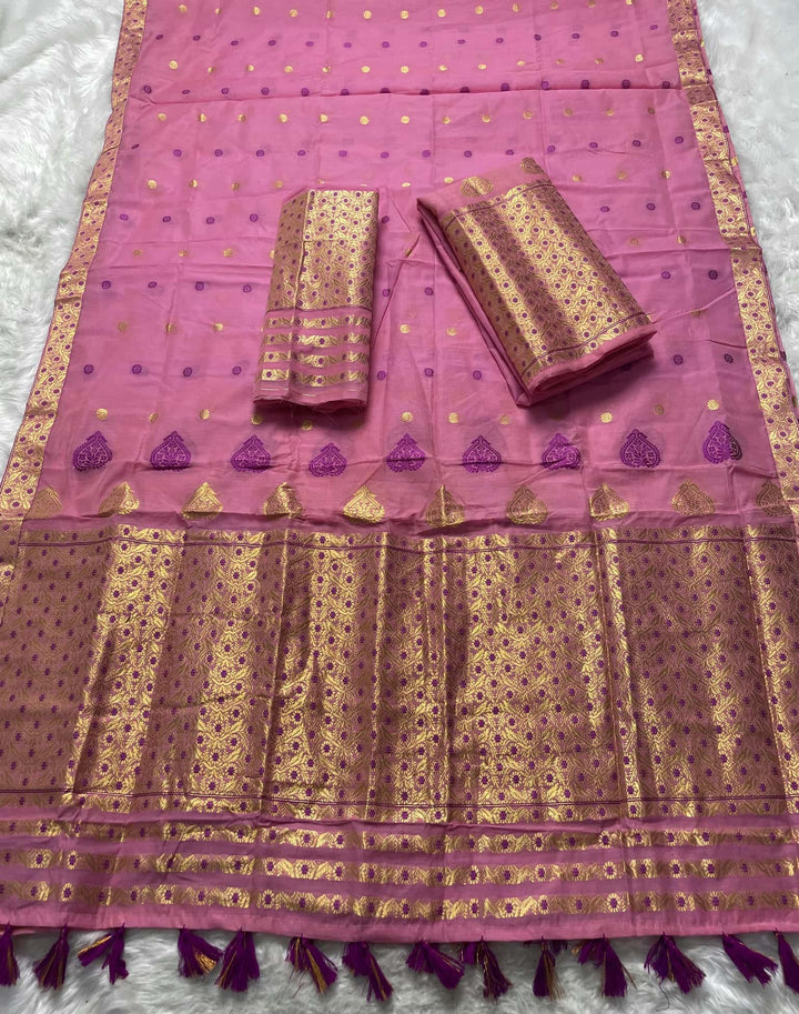 Ready-To-Wear Gold Jari & Dhaga AC Cotton* Mekhela Sador