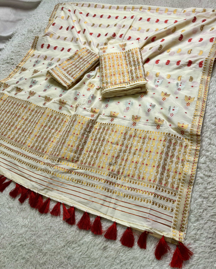 Ready-To-Wear Silver Silver Super Cotton* Mekhela Sador