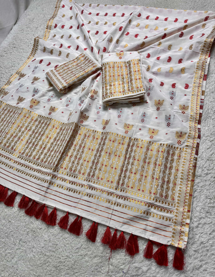 Ready-To-Wear Silver Silver Super Cotton* Mekhela Sador