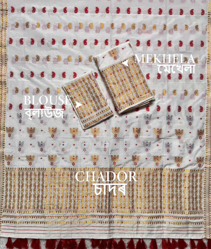 Ready-To-Wear Silver Silver Super Cotton* Mekhela Sador