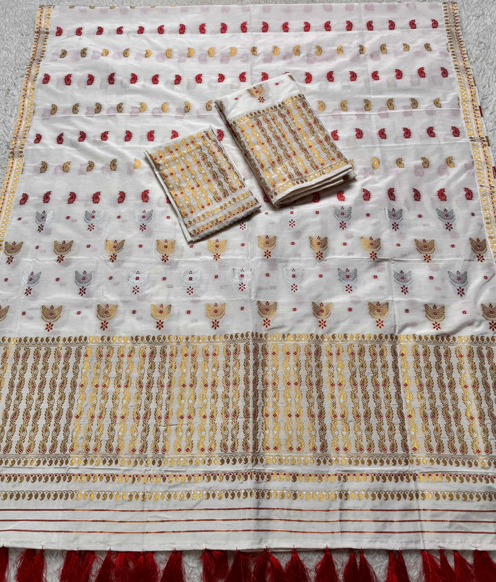 Ready-To-Wear Silver Silver Super Cotton* Mekhela Sador