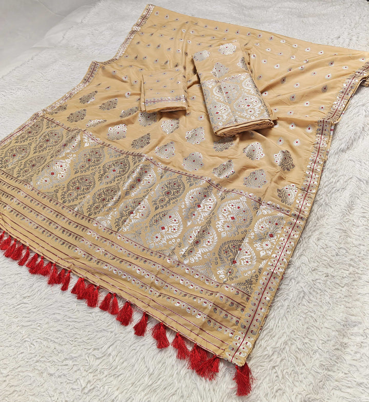Ready-To-Wear Silver Jari Super Cotton* Mekhela Sador
