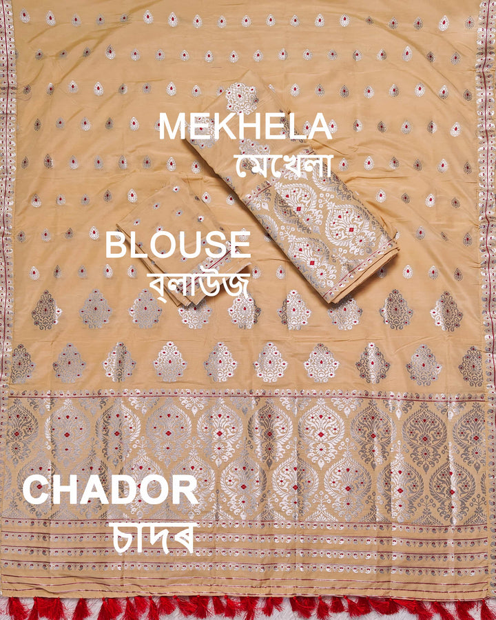 Ready-To-Wear Silver Jari Super Cotton* Mekhela Sador