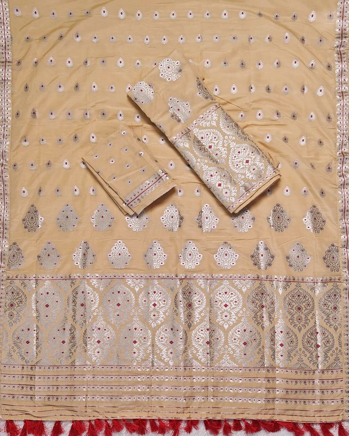 Ready-To-Wear Silver Jari Super Cotton* Mekhela Sador