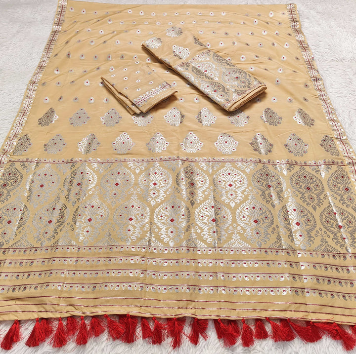 Ready-To-Wear Silver Jari Super Cotton* Mekhela Sador