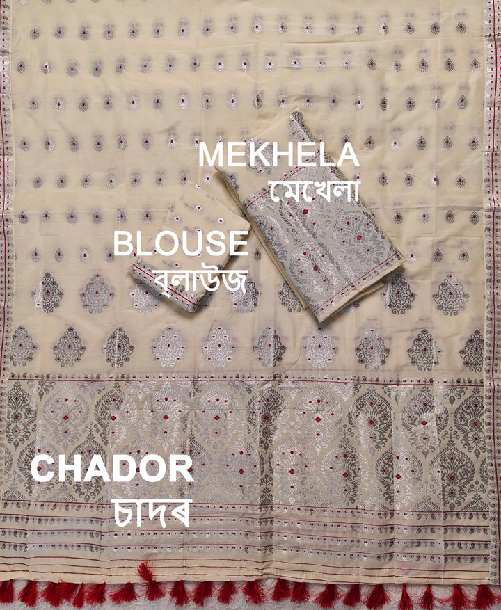 Ready-To-Wear Silver Jari Super Cotton* Mekhela Sador