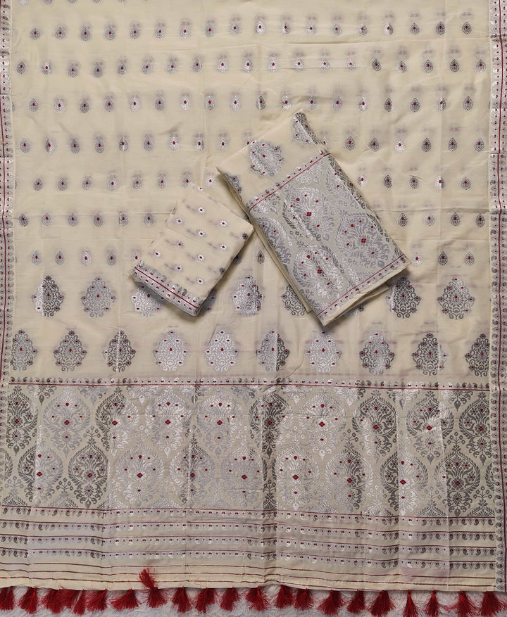 Ready-To-Wear Silver Jari Super Cotton* Mekhela Sador