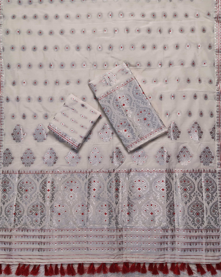 Ready-To-Wear Silver Jari Super Cotton* Mekhela Sador