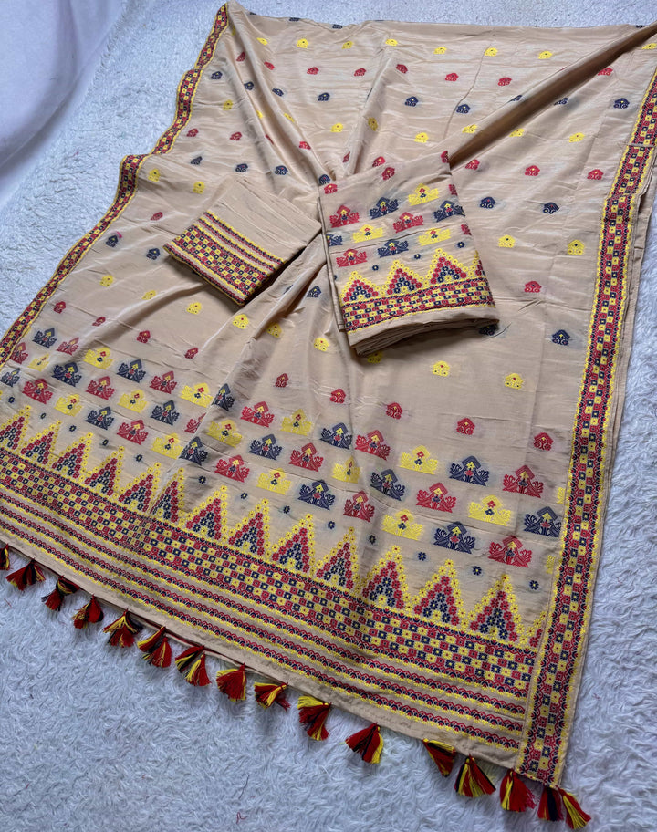 Ready-To-Wear Multi-Dhaga Work Super Cotton* Mekhela Sador