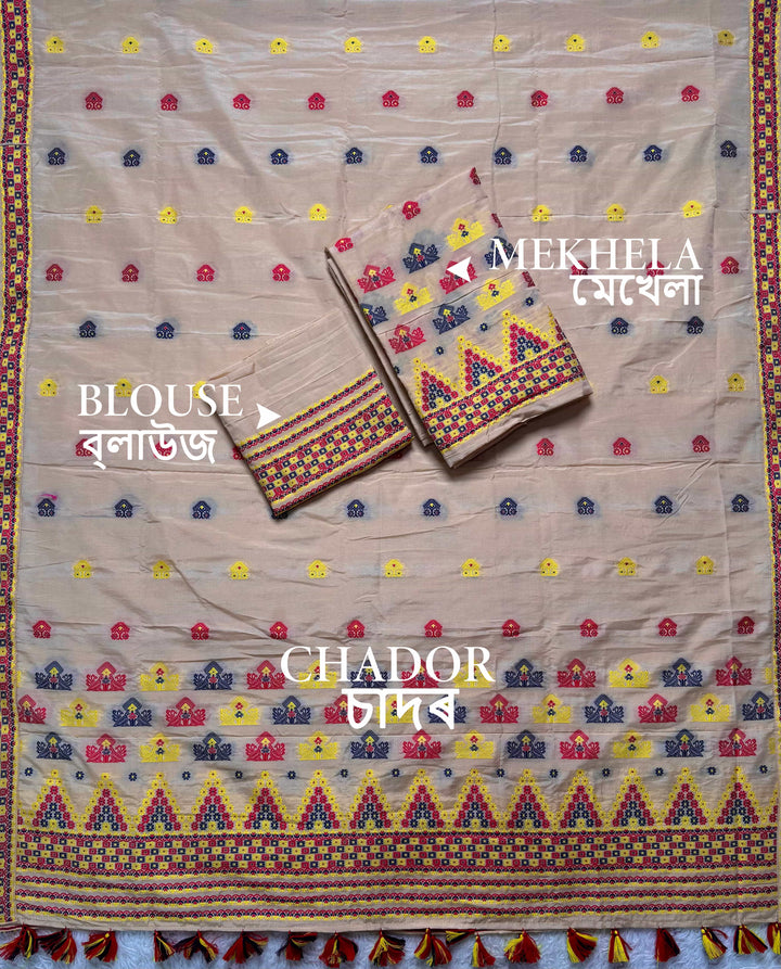 Ready-To-Wear Multi-Dhaga Work Super Cotton* Mekhela Sador