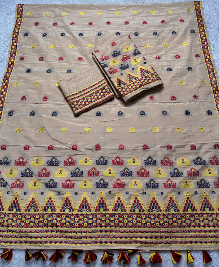 Ready-To-Wear Multi-Dhaga Work Super Cotton* Mekhela Sador