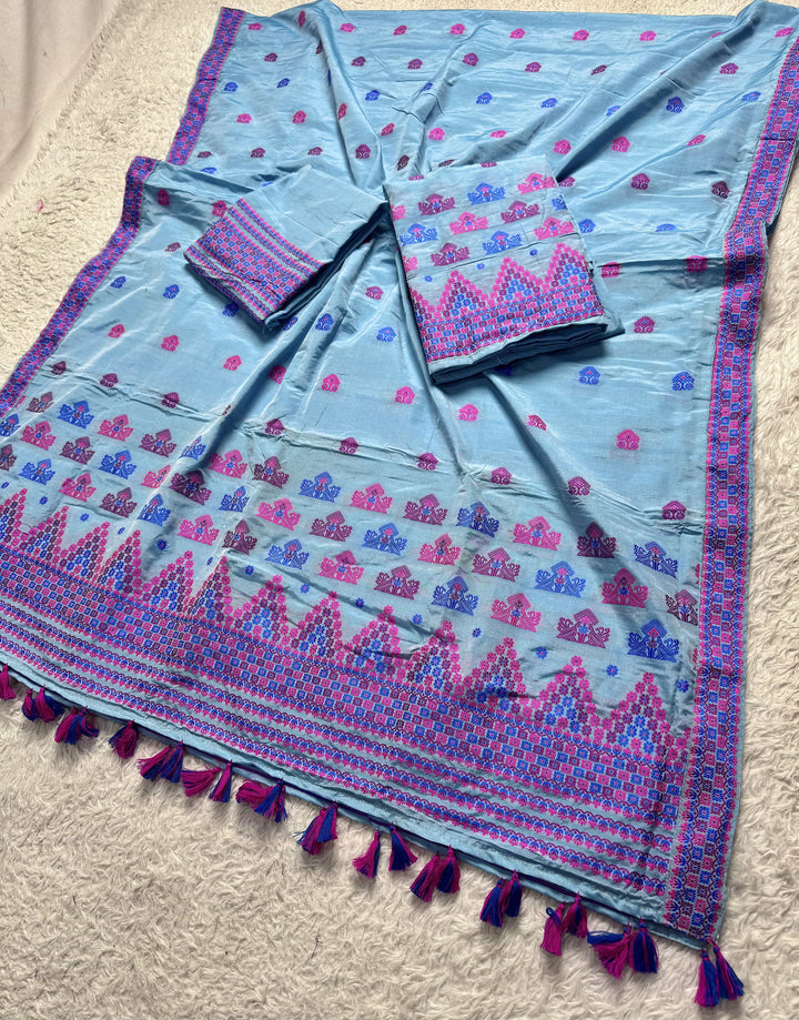Ready-To-Wear Multi-Dhaga Work Super Cotton* Mekhela Sador