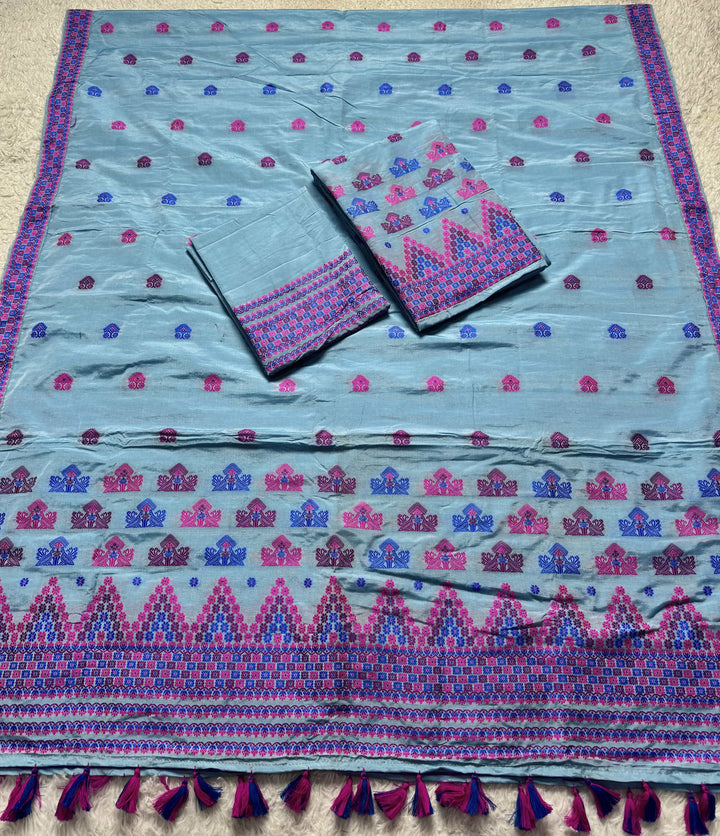 Ready-To-Wear Multi-Dhaga Work Super Cotton* Mekhela Sador