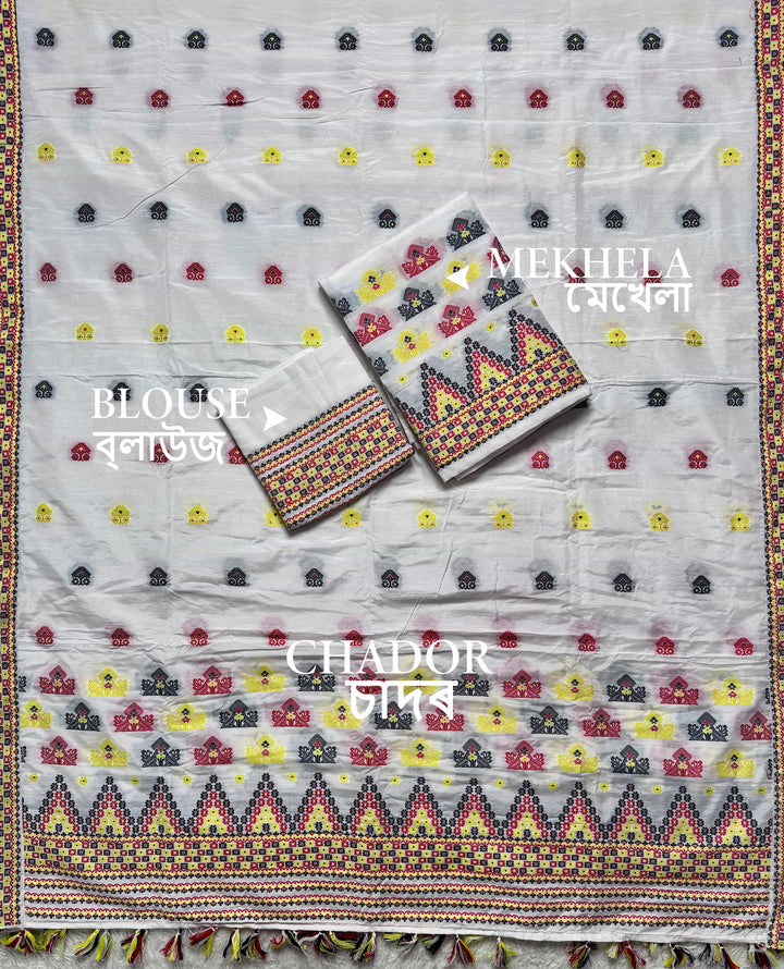 Ready-To-Wear Multi-Dhaga Work Super Cotton* Mekhela Sador