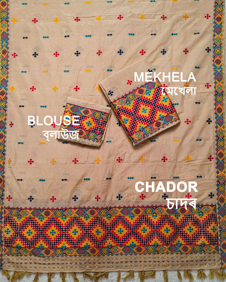 Ready-To-Wear Multi-Dhaga Work Super Cotton* Mekhela Sador
